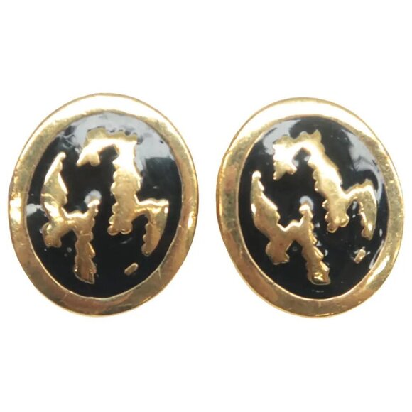 100% Authentic DIOR Pendientes Gold&Black Metal Clip-On Earrings 302-092924 - Picture 1 of 8